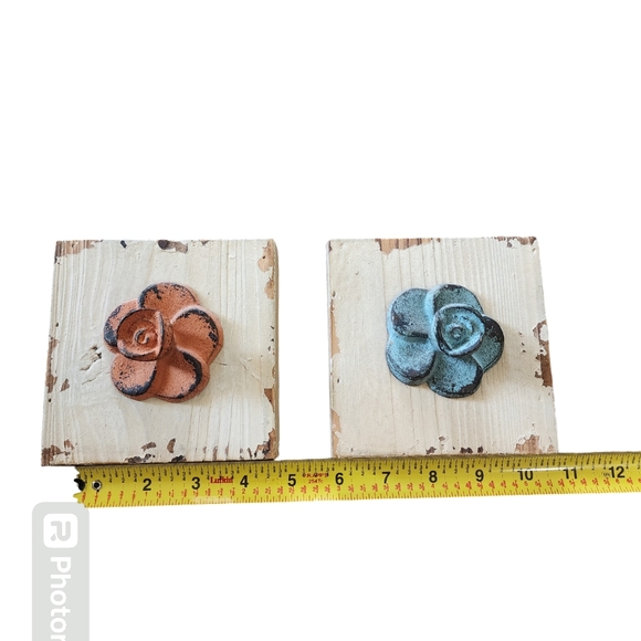 Metal Flower and Wood Wall Decor Set of 2 - Picture 3 of 3